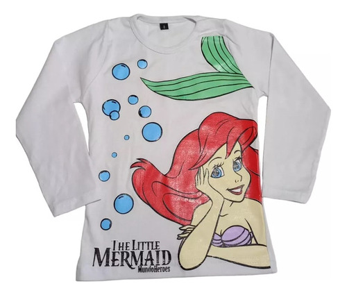 Remera Manga Larga Invierno De La Sirenita Ariel Blanco