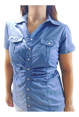 Camisa Liviana Azul Con Broches 