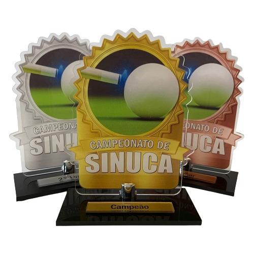 Troféus Para Sinuca Em Acrílico 100% Campeão Vice E 3º Lugar