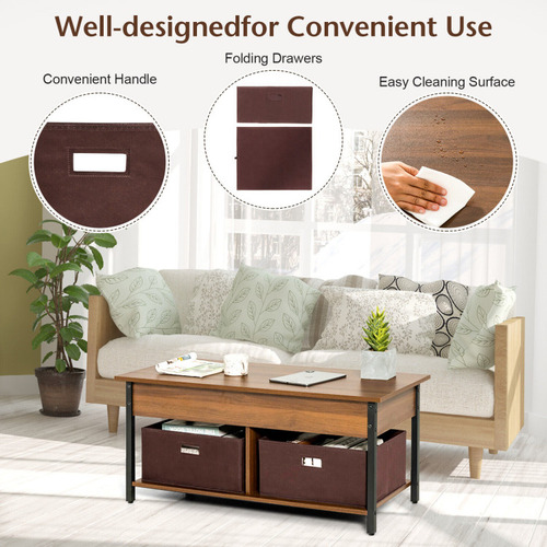 Mesa D Centro Elevable Con Cajones Y Compartimento Gpl Café