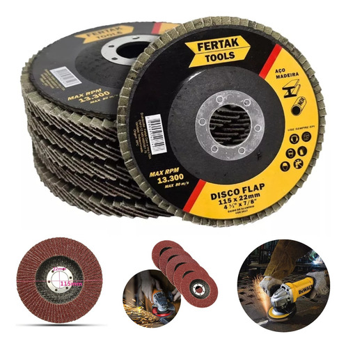 Kit 10x Disco Flap 115mm Desbaste P/ Madeira Aço Acabamento