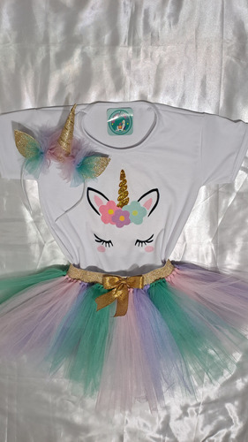 Disfraz Unicornio T2 Al T10 Tutu+remera+vincha Tutudancee