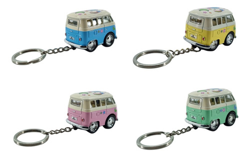 Llavero Little Van Combi Set 4 Pzs Estampado Colores Pastel Rosa-amarillo-verde-azul