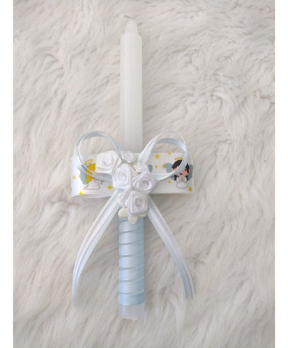 Vela Ceremonia Bautismo Baby Angel Cinta Estampada Y Flores