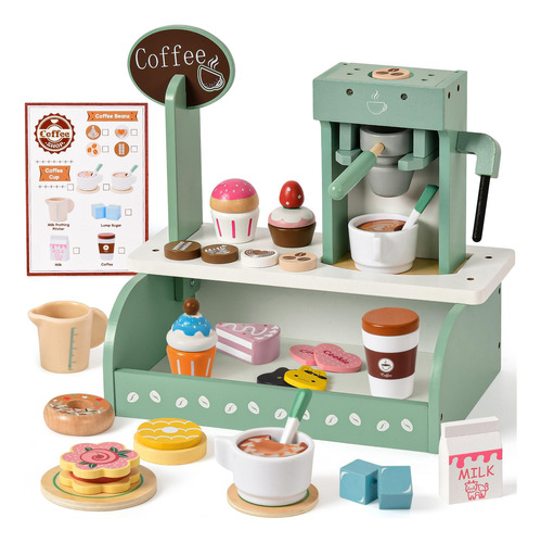 Set Postre Café Madera 2 En 1 Niños Accesorios Máquinas Café Color