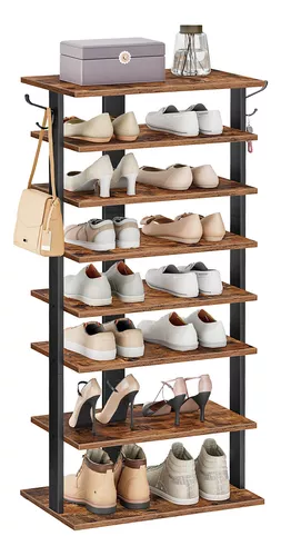  HOOBRO Zapatero vertical, organizador de zapatos de 8 niveles  con ganchos, zapatero estrecho para 8 pares, ahorro de espacio, estable y  fuerte, para entrada, sala de estar, dormitorio, marrón rústico BF07XJ01G1 