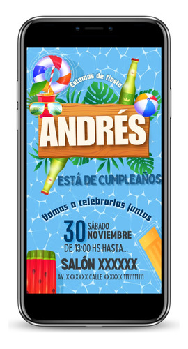 Invitacion Digital Tarjeta Virtual Pileta Piscina Adulto