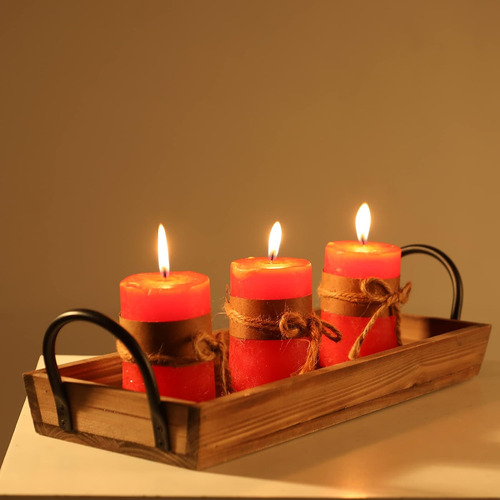 Bandeja De Madera Rectangular Para Velas Con Asas De Metal P