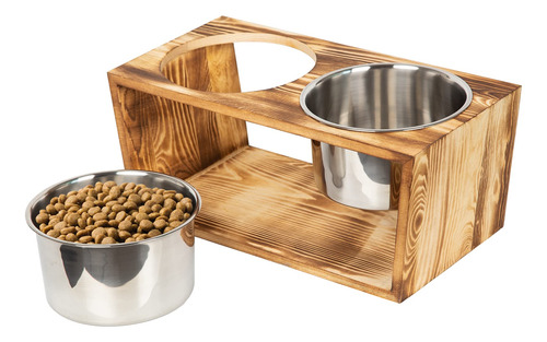 Cuencos Elevados De Madera Rustica Para Perros Y Gatos Con D