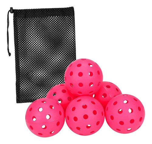 Bolas De Pickleball De 6 Piezas Para Jugar En Torneos Rosa.