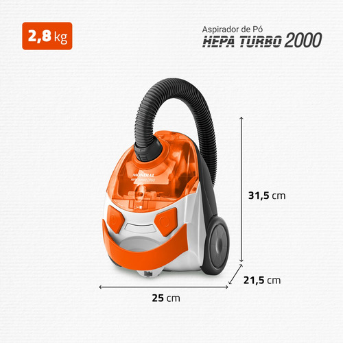 Aspirador De Pó Hepa Turbo 2000 Mondial Branco/laranja Ap-15 Branco