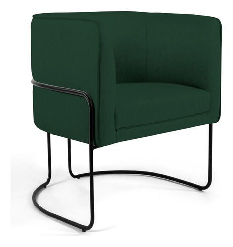 Poltrona Decorativa Betina Base Aço Linho Verde Musgo - Domi Cor Verde-escuro Desenho Do Tecido Liso