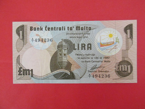 Antiguo Billete Europa Banco De Malta 1 Lira Año 1967 
