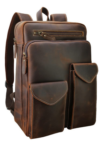 Mochila De Cuero Para Hombre Estilo Vintage 14 Laptop Marrón