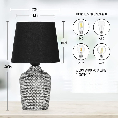 Imagen 4 de 8 de Lampara De Mesita De Noche Decorativa Con Caperuza