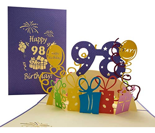Tarjeta De Feliz Cumpleaños 98 Regalos 3d Noventa ...