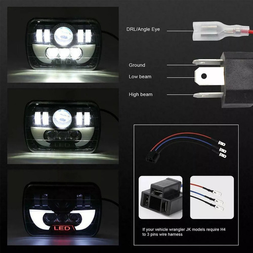 6x7 Faro Led De Proyector 5x7 Hi/lo Sealed Beam Camione Jeep