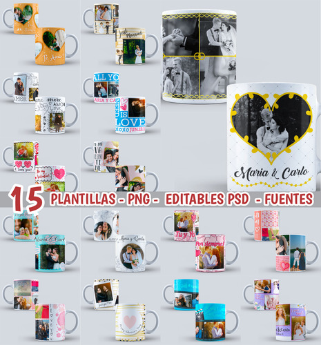 15 Plantillas Tazas Amor Collage Editables Psd Y Png