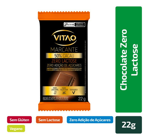 Chocolate Zero Lactose Zero Açúcar 12x22g - Vitão