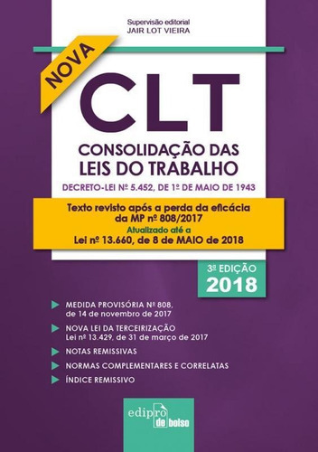 Clt Consolidacao Das Leis De Trabalho - Mini - Edipro - 3 Ed