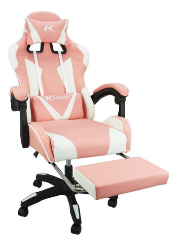 Cadeira Gamer Ktrok Proseat Rosa/branco Com Massageador Cor Rosa