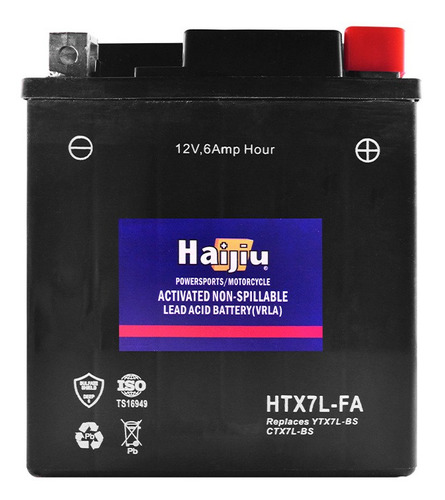 Batería Moto Haijiu Htx7l-fa Agm  Gel Libre Mantenimiento