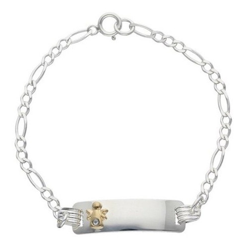 Pulsera Piocha Ángel Oro Circón Niña 15 Cm Plata Ley 925