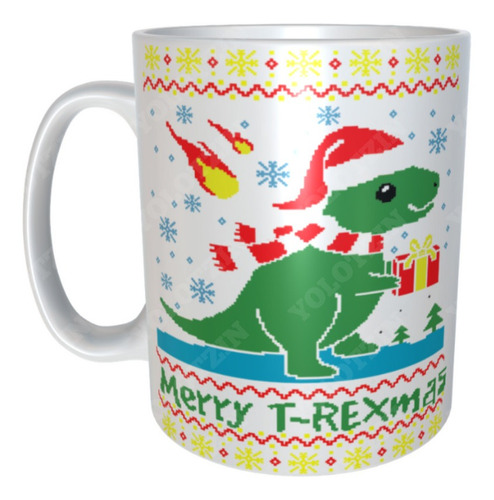 Taza Navideña Dinosaurio T Rex Navideño M75para Regalar