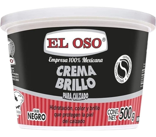 Crema Brillo Hidrata Calzado Zapatos Negro El Oso 500gr