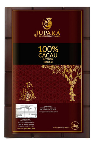 Chocolate Jupará 100% Cacau - Puro E Natural - 1kg