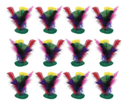 Imagem 2 de 2 de Peteca Penas Coloridas Base De Couro 12 Unidades