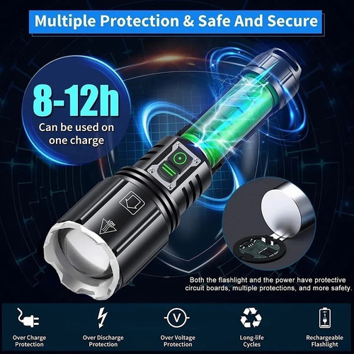Nova Lanterna Xhp160 De Alta Luz Recarregável E