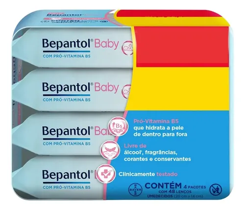 Kit com 4 Lenços Umedecidos Hipoalergênico 48un - Bepantol