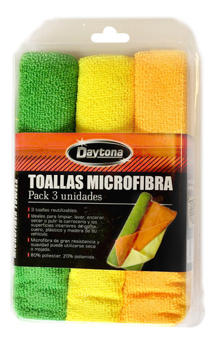 Pack 3 Toallas Microfibra Daytona 40 X 40 Cm Color Multicolor