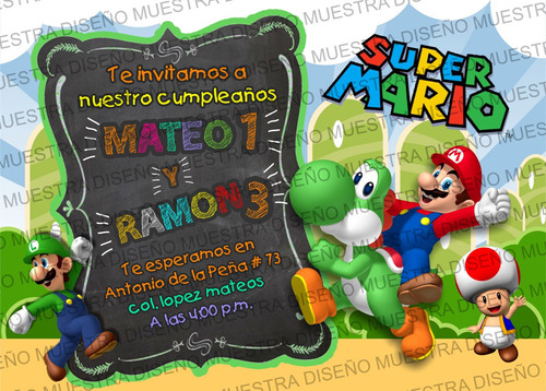 50 Invitaciones Impresas Personaje Super Mario Bros