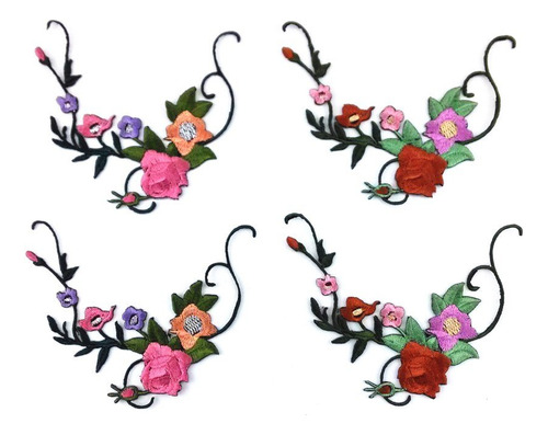 Honbay 4pcs Flor Floret Vine Hierro Bordado Aplique Patch