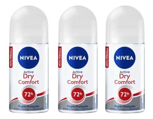Desodorante Roll-on Nivea 50ml Fem Dry Comfort - -kit 3un