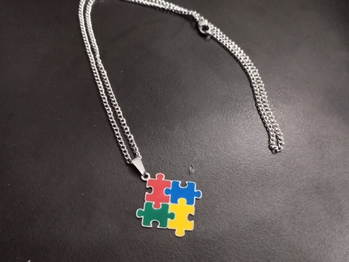 Colar Corrente Símbolo Quebra Cabeça Colorido Aço Cor Simbolo