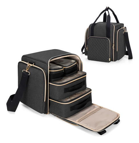 Luxja Bolsa De Maquillaje Con 4 Fundas Extraíbles, Negro -