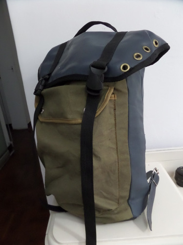 7k Mochila Grande  Cuero Natural Y Lona Militar Bolso (Reacondicionado)