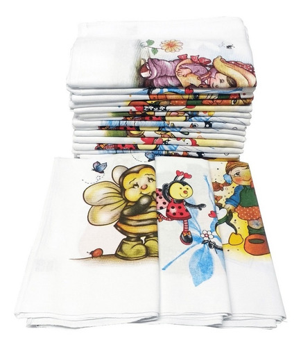 Imagem 1 de 1 de Pano De Prato Atacado Bainha Estampado Kit Com 50 Peças