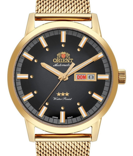 Relógio Orient Masculino Automatico Dourado 469gp085 P1kx Cor do fundo Preto