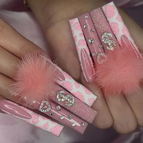 Bola De Pelo Rosa Con Forma De Bailarina, Manicura Francesa,