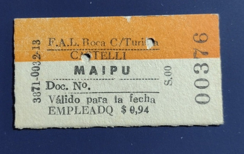 Boleto Ferrocarril Roca De Estación Castelli A Maipú 