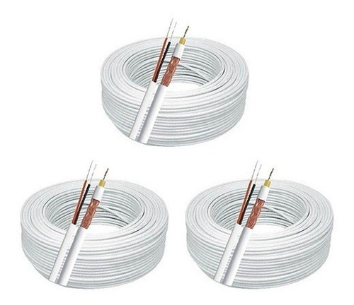 3 Cabo Coaxial 4mm 80% Malha 100m Bipolar Camera Segurança