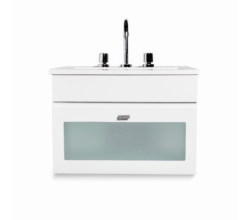 Imagen 2 de 5 de Vanitory Laqueado Colgar Blanco 50cm Bacha 100% Marmolina