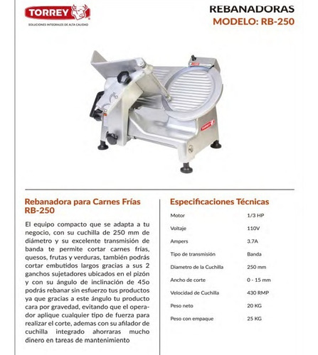 Imagen 5 de 6 de Rebanadora Para Jamon Torrey Modelo Rb250 Rbanda