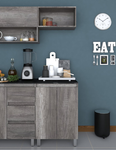Cocina Integral Con Gabinete Inferior Y Alacena Decomobil Color Lombardia - Mármol Negro