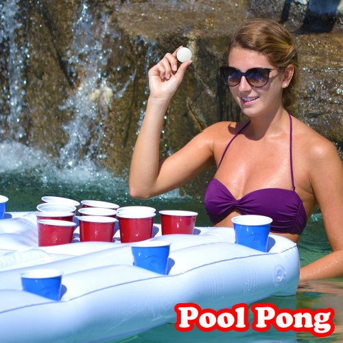 Pool Party Barge Floating Beer Pong Table With Cooler A...
