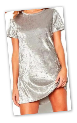 Vestido Corto Terciopelo Gris. Nuevo. Diseño Exclusivo. T: S